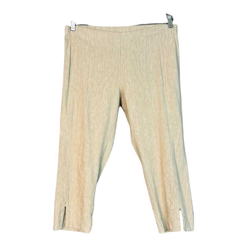 J.Jill Linen Stretch Pants Beige Elastic Waist Crop Straight 14 PETITE 33W 22L